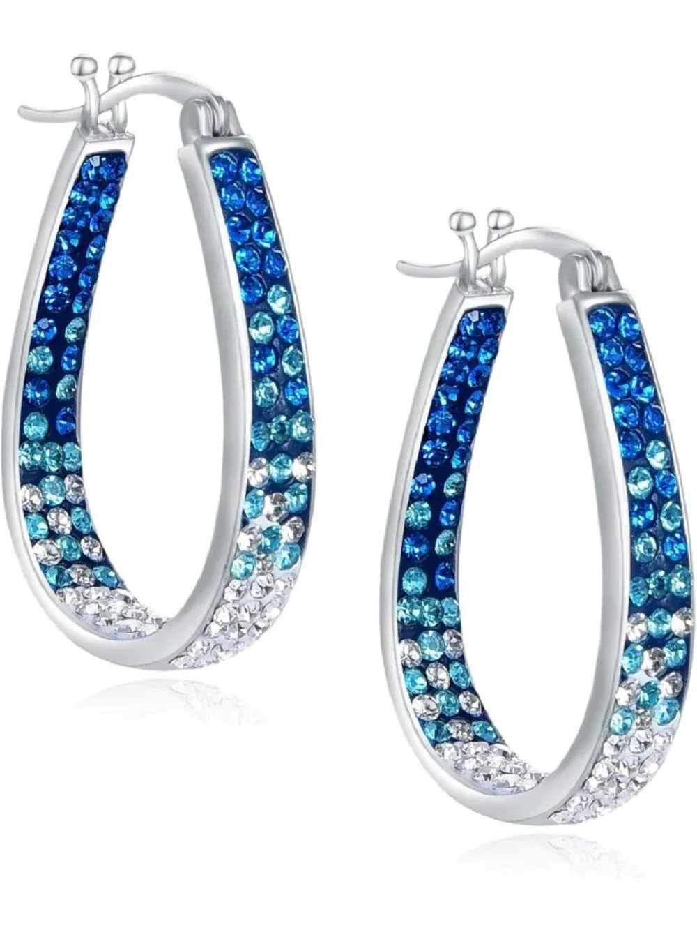 Elegant Crystal Hoop Earrings - Silver Plated Inside Out Oval Design, 1.2